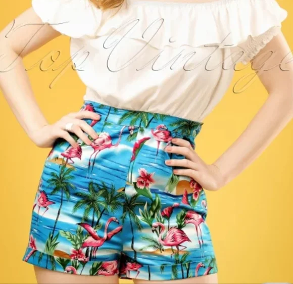 Collectif retro flamingo shorts - Picture 2 of 10